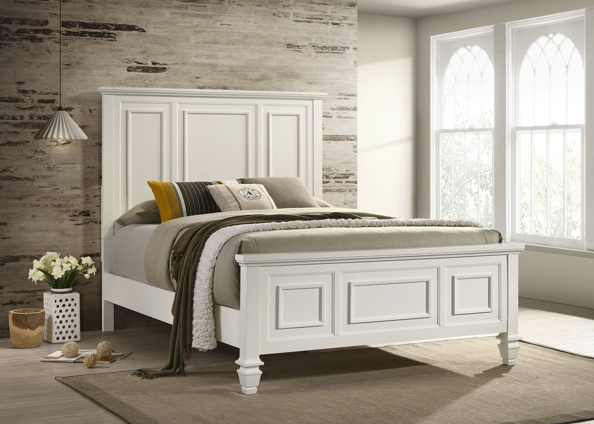 Sandy Beach Wood Panel Bed Queen Cream White