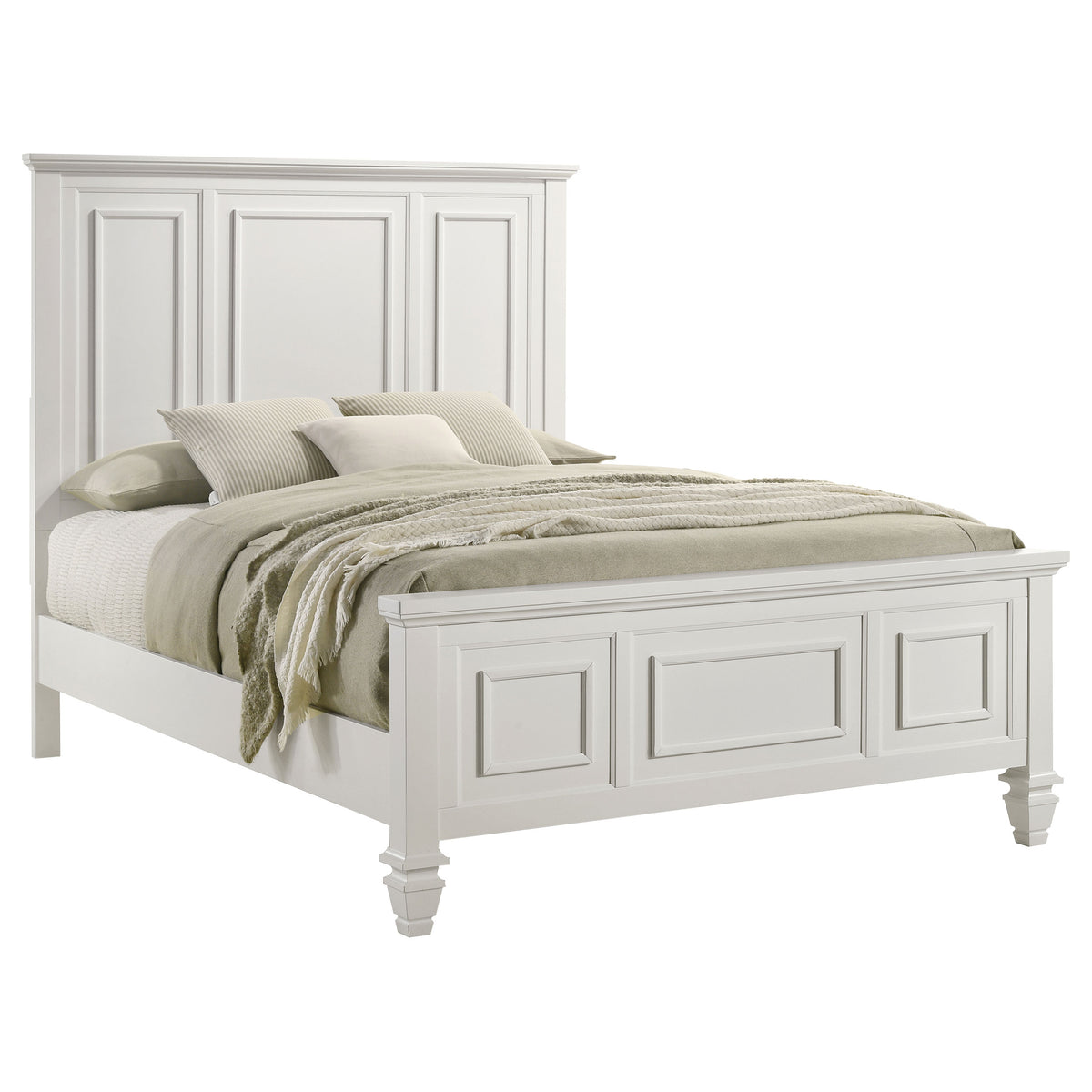 Sandy Beach Wood Panel Bed Queen Cream White