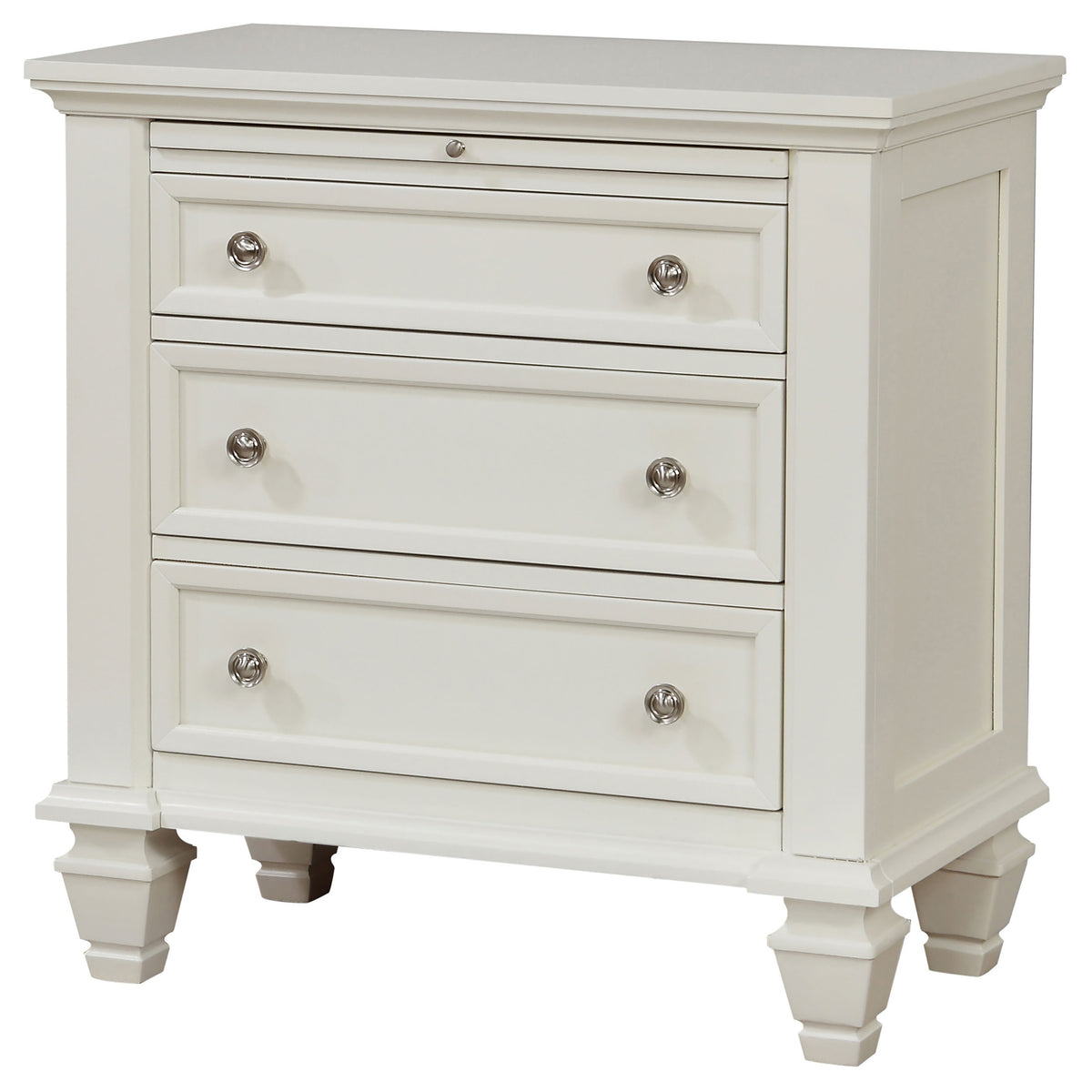 Sandy Beach 3-drawer Nightstand with Pull-Out Tray Cream White
