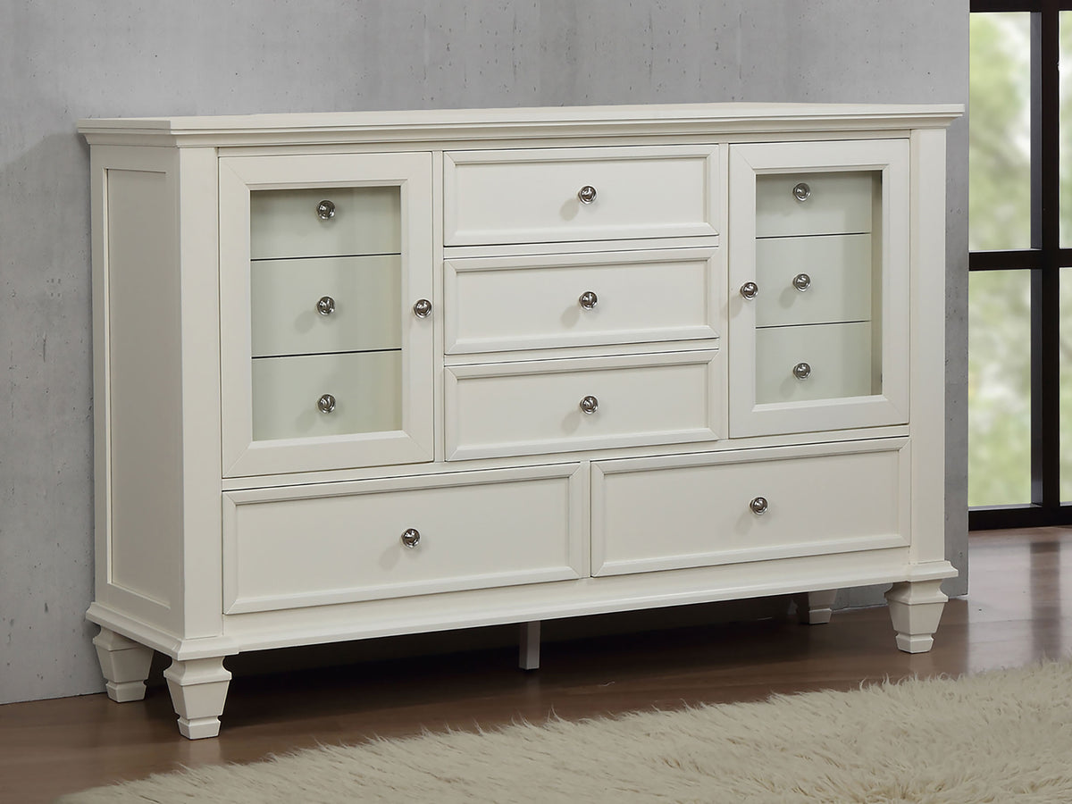 Sandy Beach 11-drawer Dresser with Glass Doors Cream White