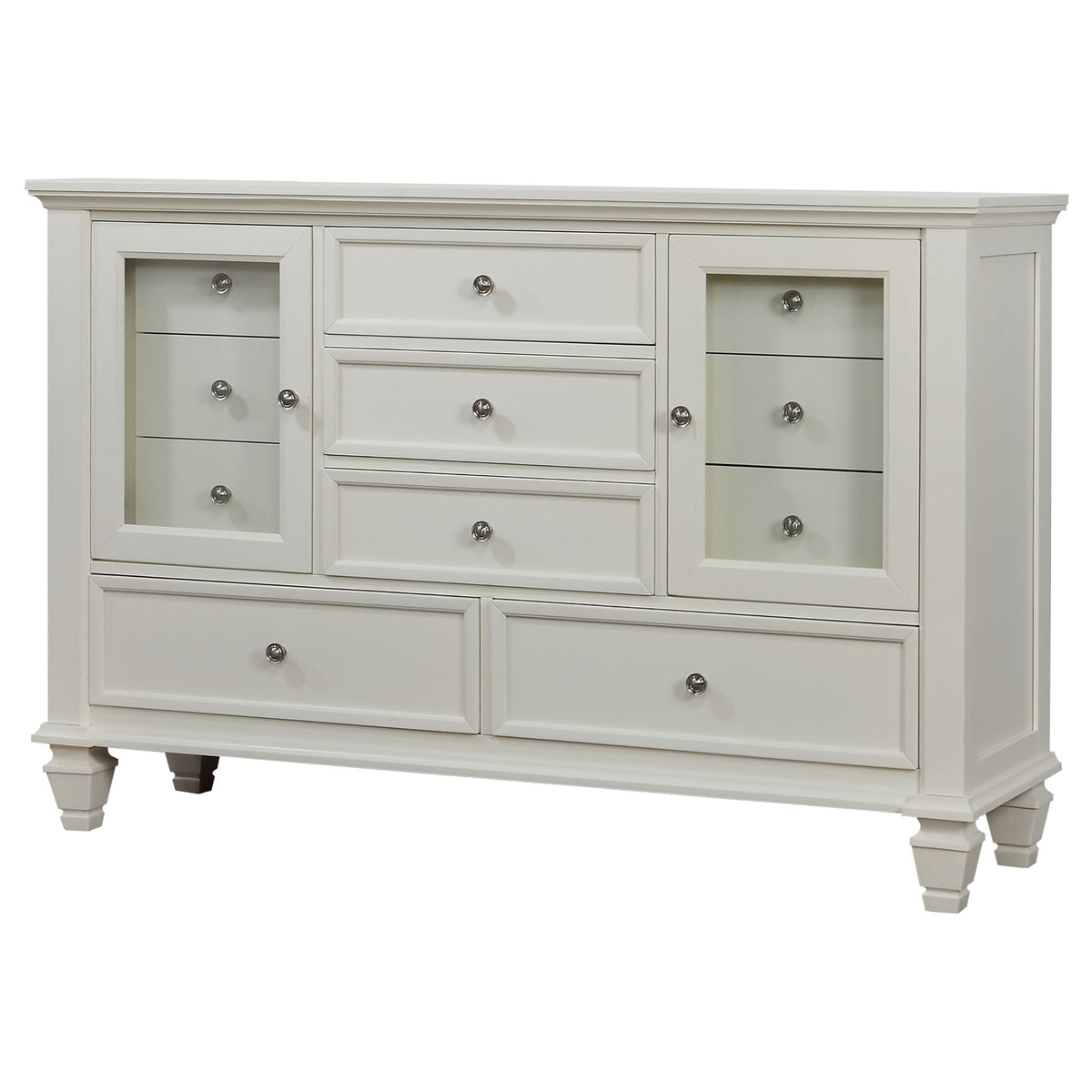 Sandy Beach 11-drawer Dresser with Glass Doors Cream White