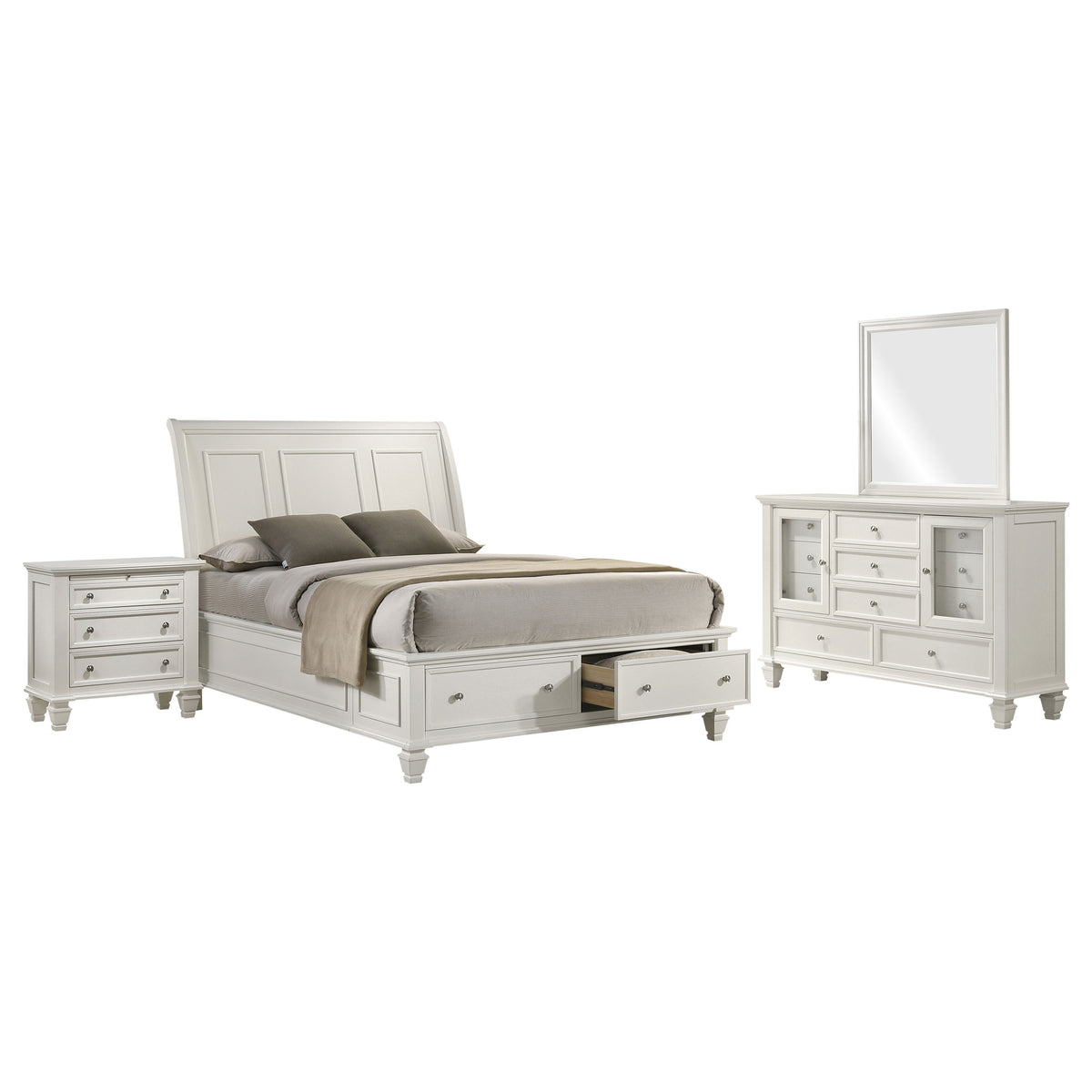 Sandy Beach 4-piece Eastern King Bedroom Set with Storage Bed Cream White