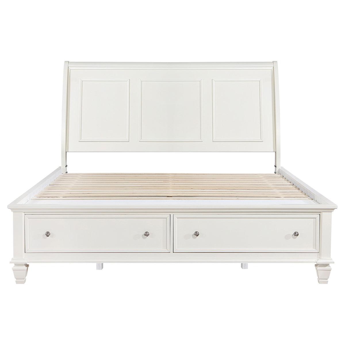 Sandy Beach Wood Storage Panel Bed with Footboard Drawers Eastern King Cream White
