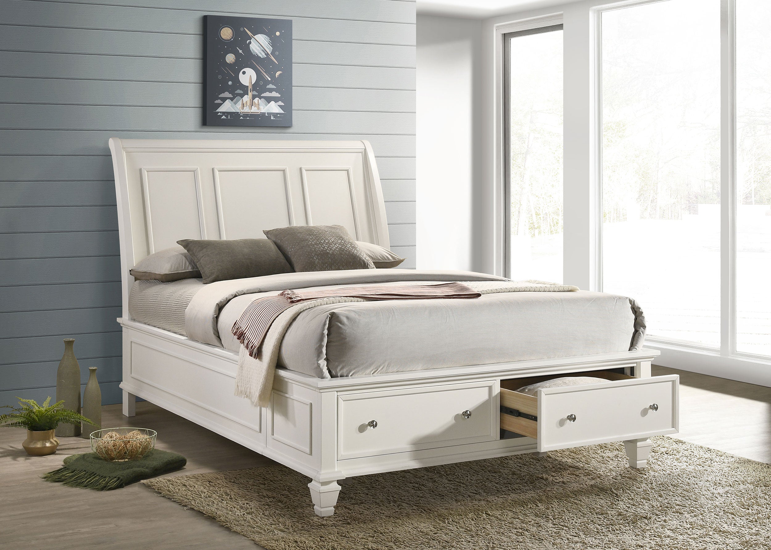 Sandy Beach Wood Panel Storage Bed