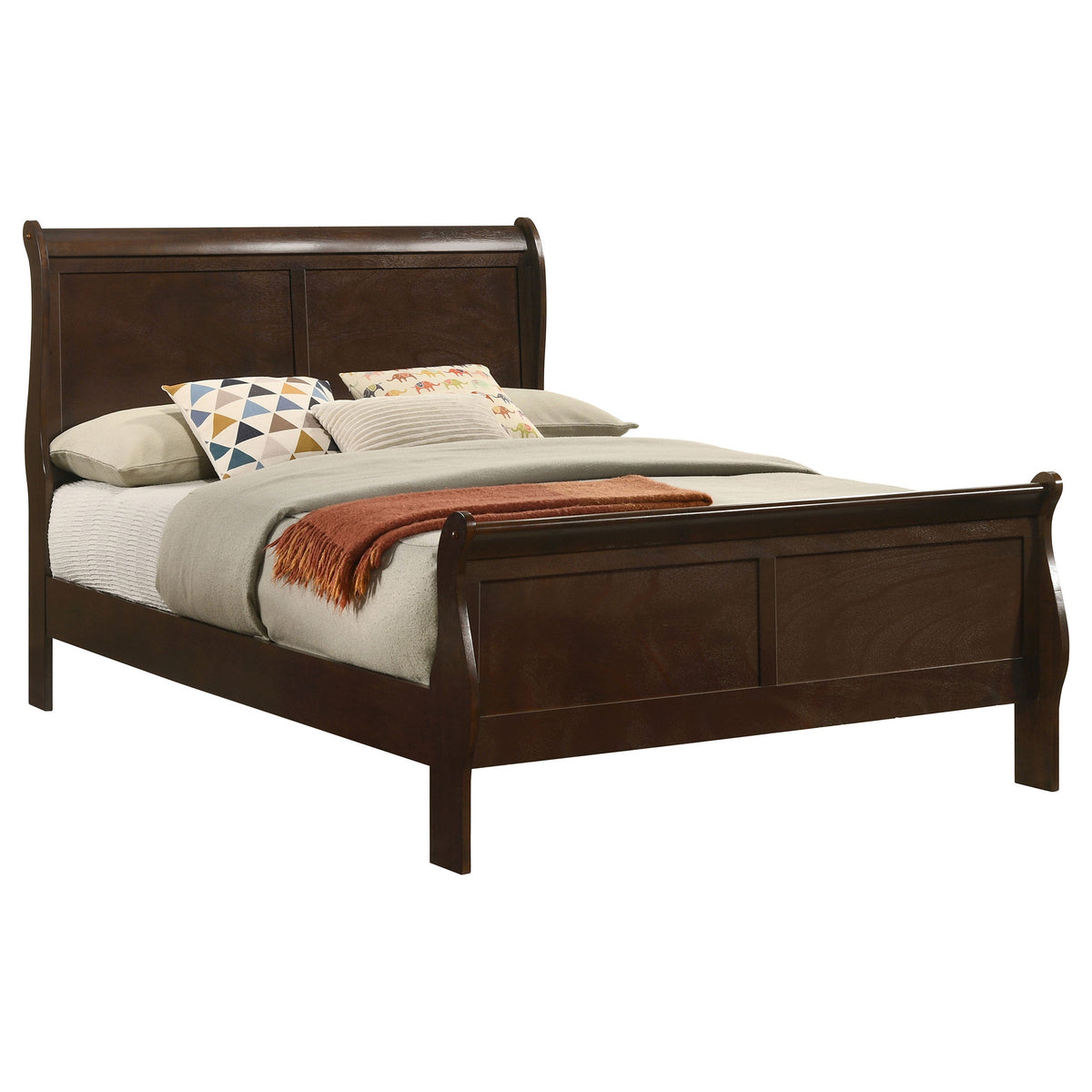 Louis Philippe Wood Sleigh Bed - Full In Cappuccino