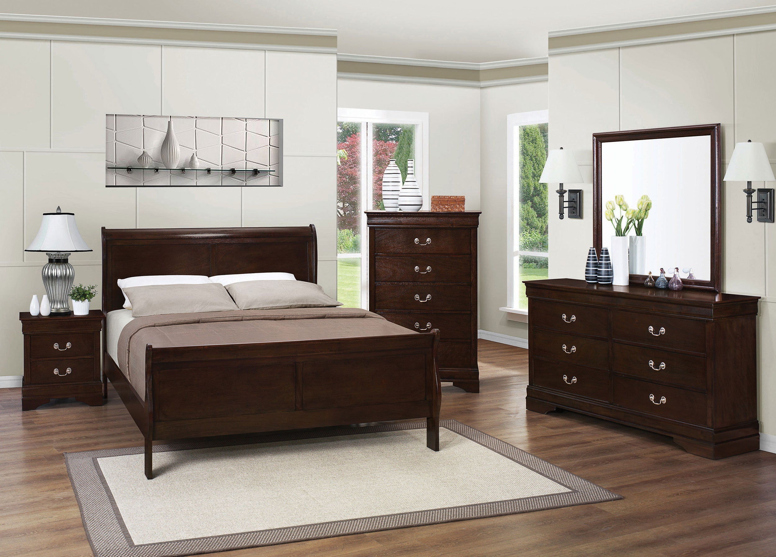 Louis Philippe Wood Sleigh Bed - Eastern King (Cappuccino)