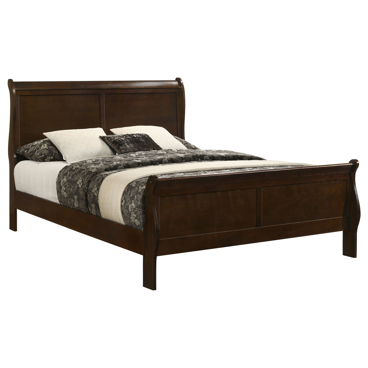 Louis Philippe Wood Sleigh Bed - Queen In Cappuccino
