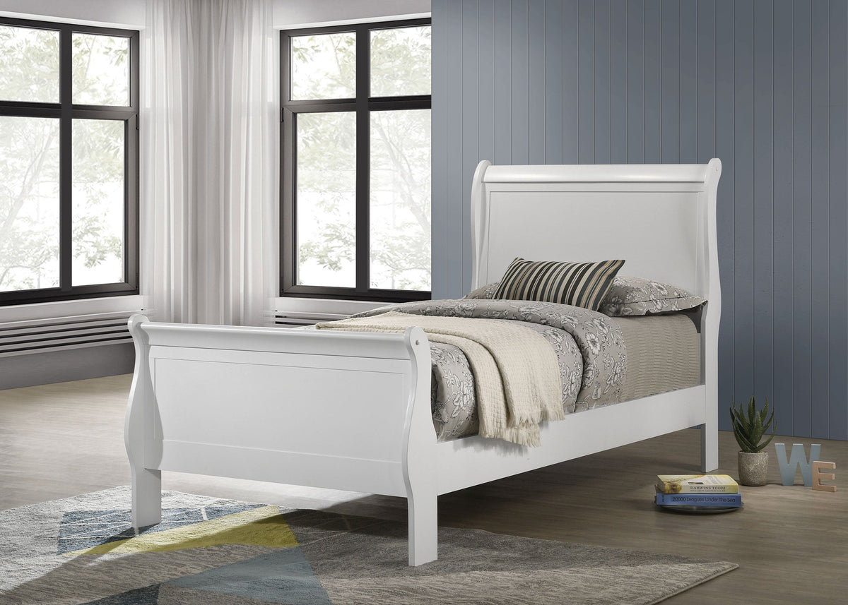 Louis Philippe Wood Sleigh Bed - Twin In White