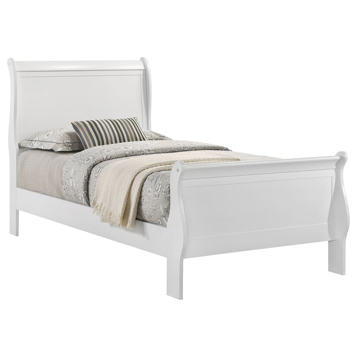 Louis Philippe Wood Sleigh Bed - Twin In White