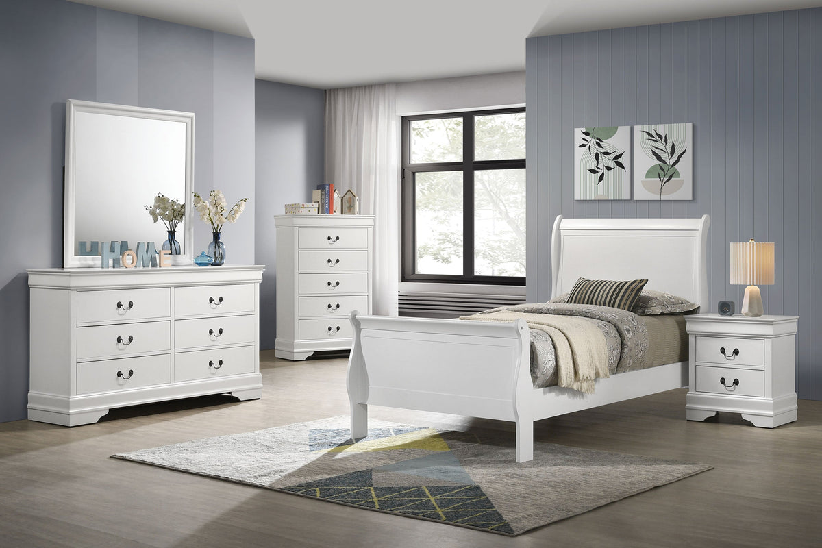 Louis Philippe Wood Sleigh Bed - Twin In White