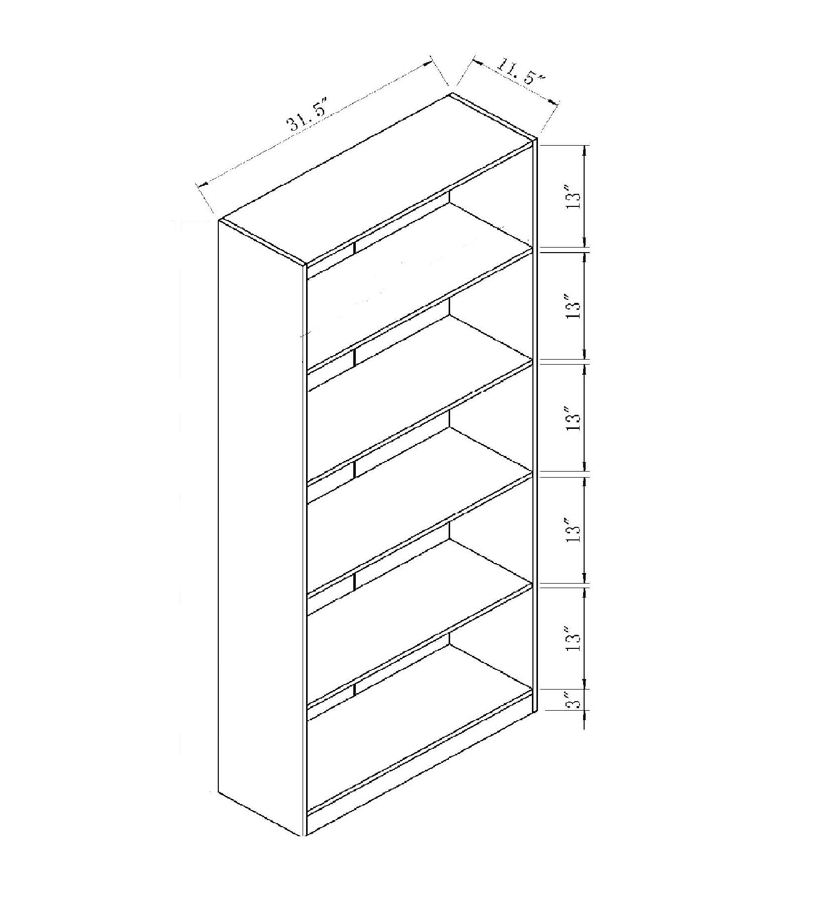 White Oak Bookcase Book Shelf with 5 Shelves