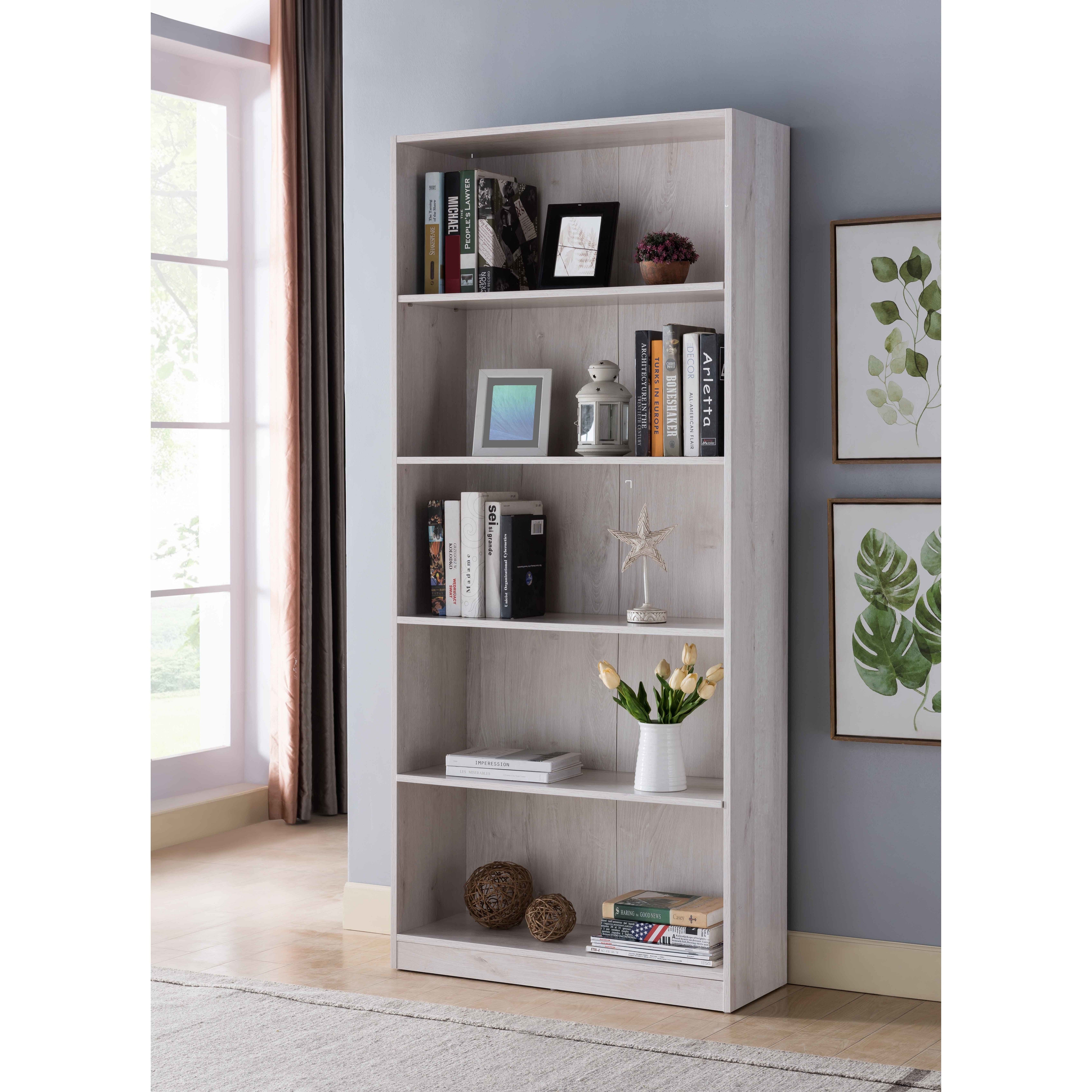 White Oak Bookcase Book Shelf with 5 Shelves
