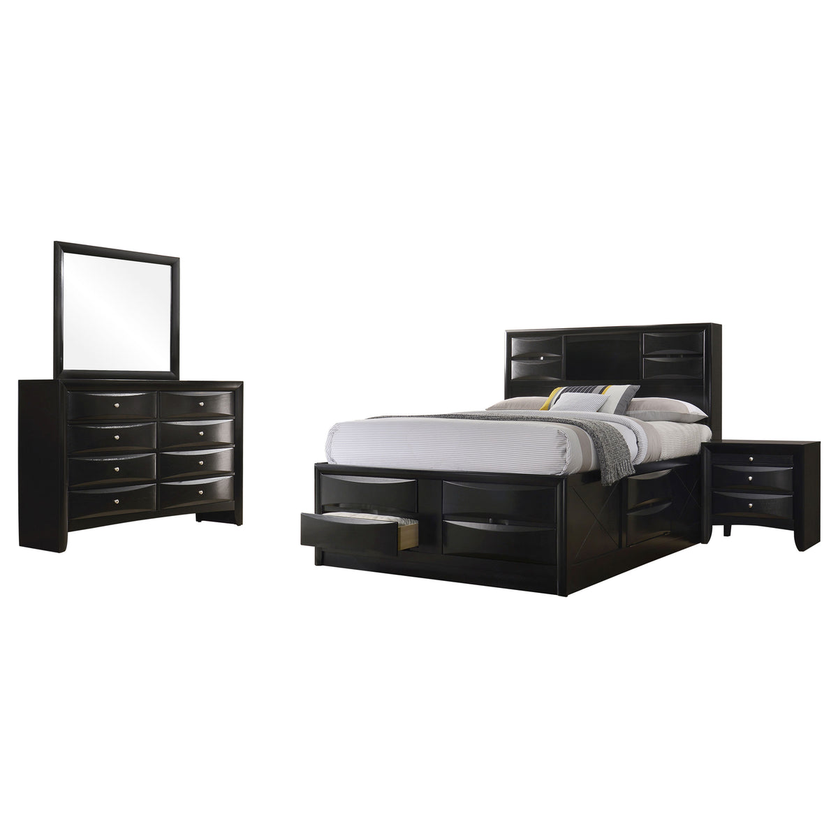 Briana 4-piece Eastern King Bedroom Set with Bookcase Storage Bed Black