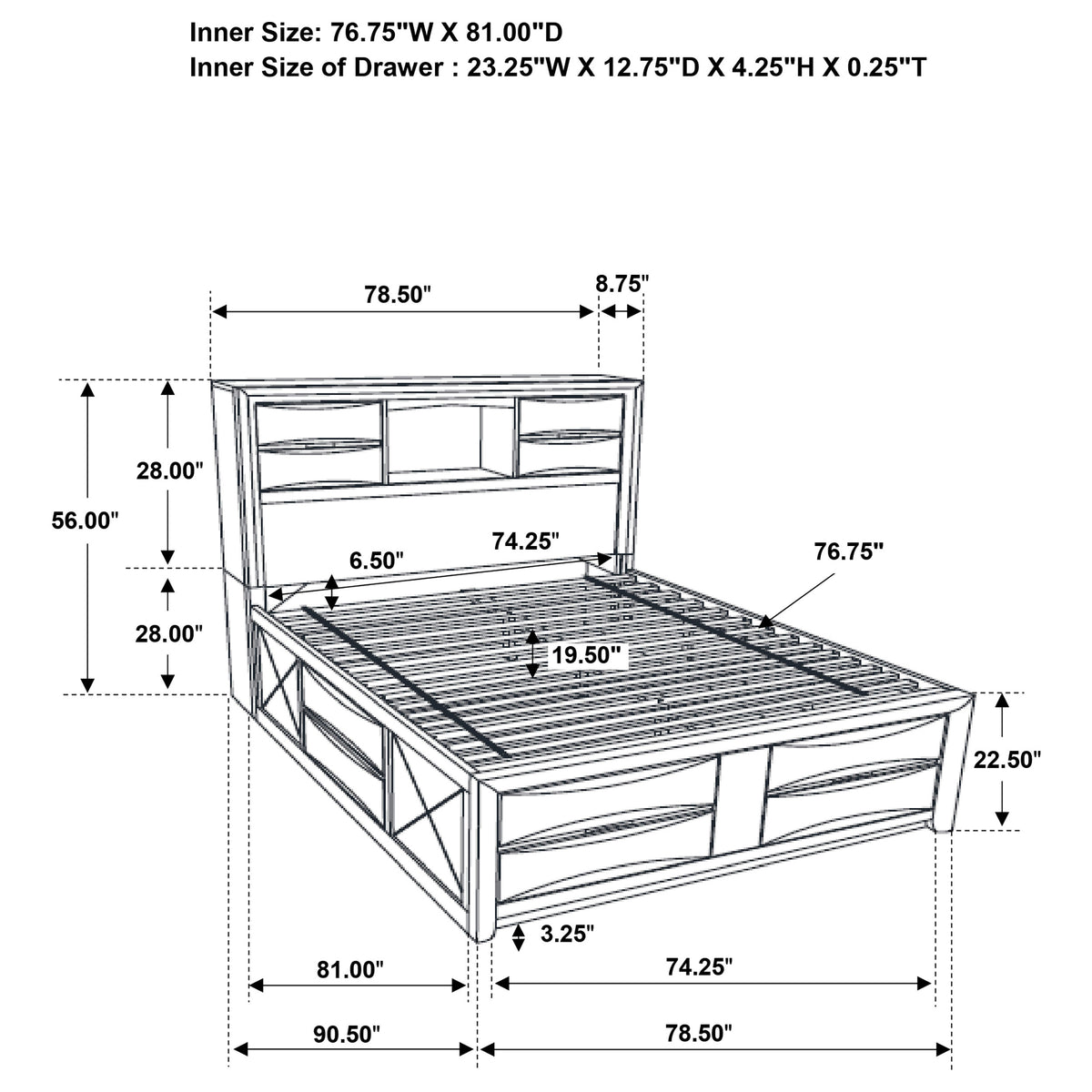 Briana Bookcase Storage Platform Bed Eastern King Black
