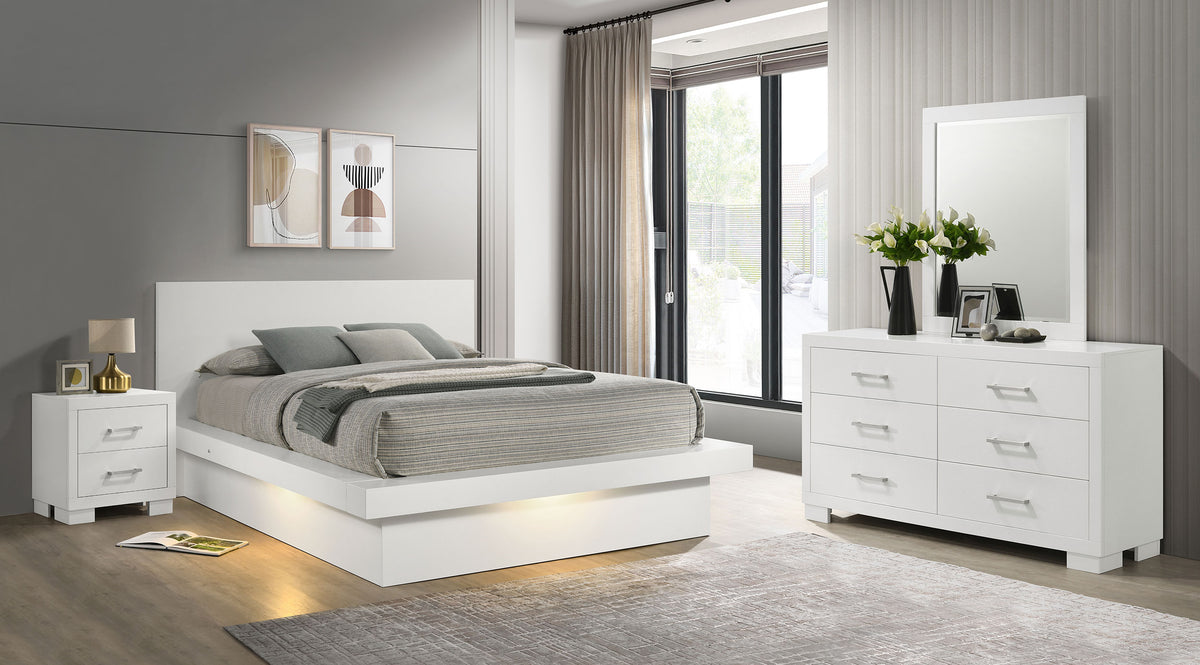 Jessica 4-piece Eastern King LED Platform Bedroom Set Snow White