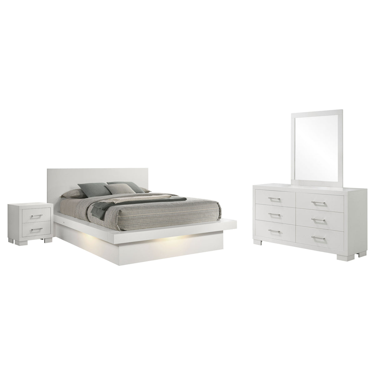 Jessica 4-piece Eastern King LED Platform Bedroom Set Snow White