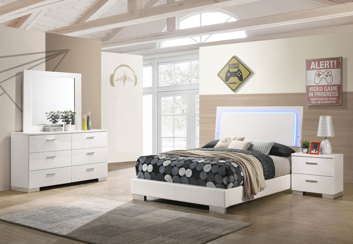 Felicity 4-piece Full Bedroom Set with LED Panel Bed White High Gloss