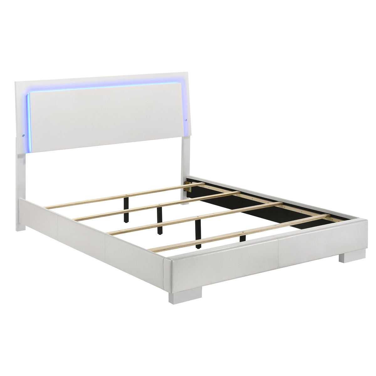 Felicity 4-piece Queen Bedroom Set with LED Panel Bed and LED Mirror White High Gloss