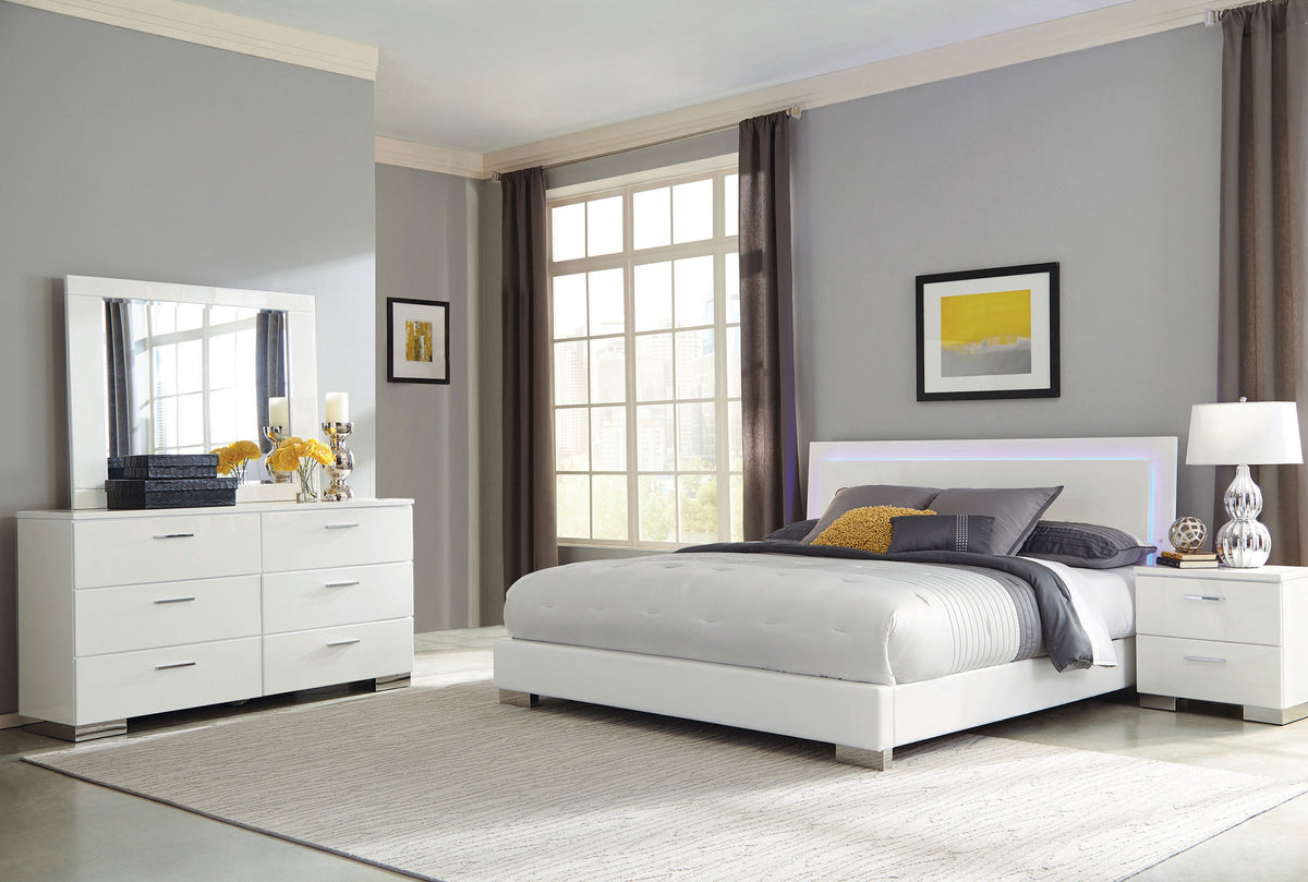 Felicity 4-piece Queen Bedroom Set with LED Panel Bed White High Gloss