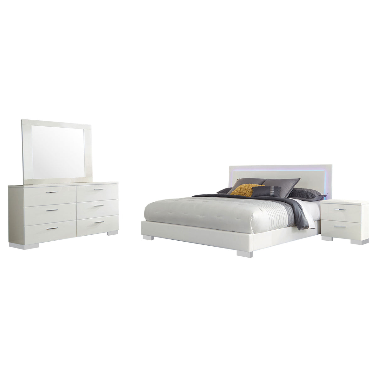 Felicity 4-piece Queen Bedroom Set with LED Panel Bed White High Gloss