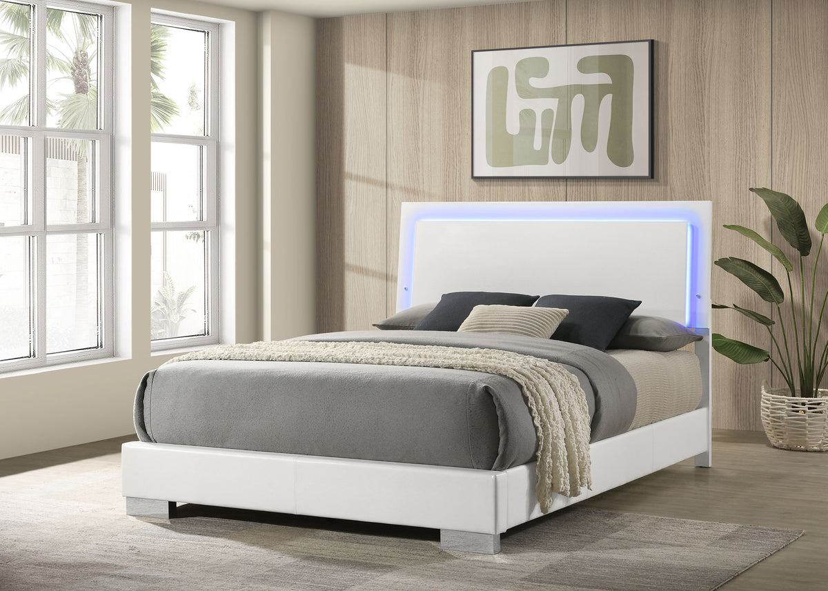 Felicity LED Panel Bed Queen White High Gloss