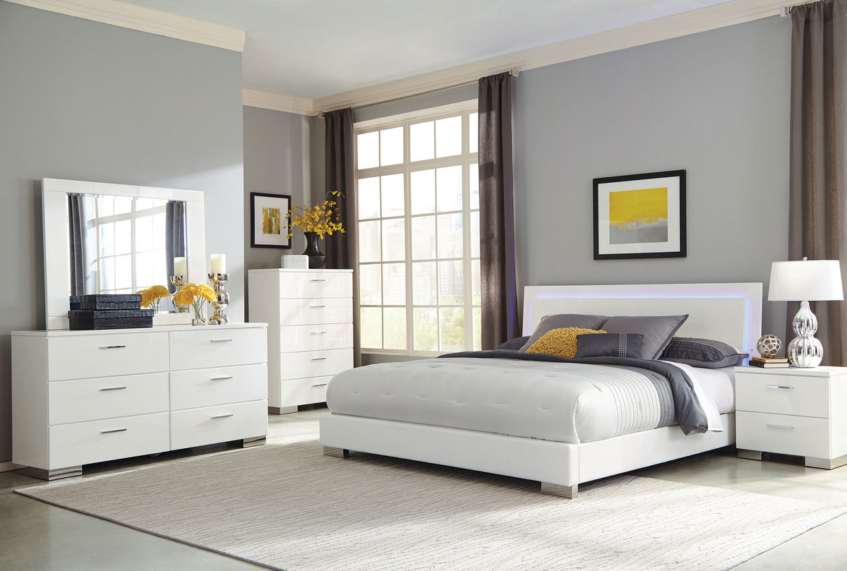 Felicity LED Panel Bed Queen White High Gloss