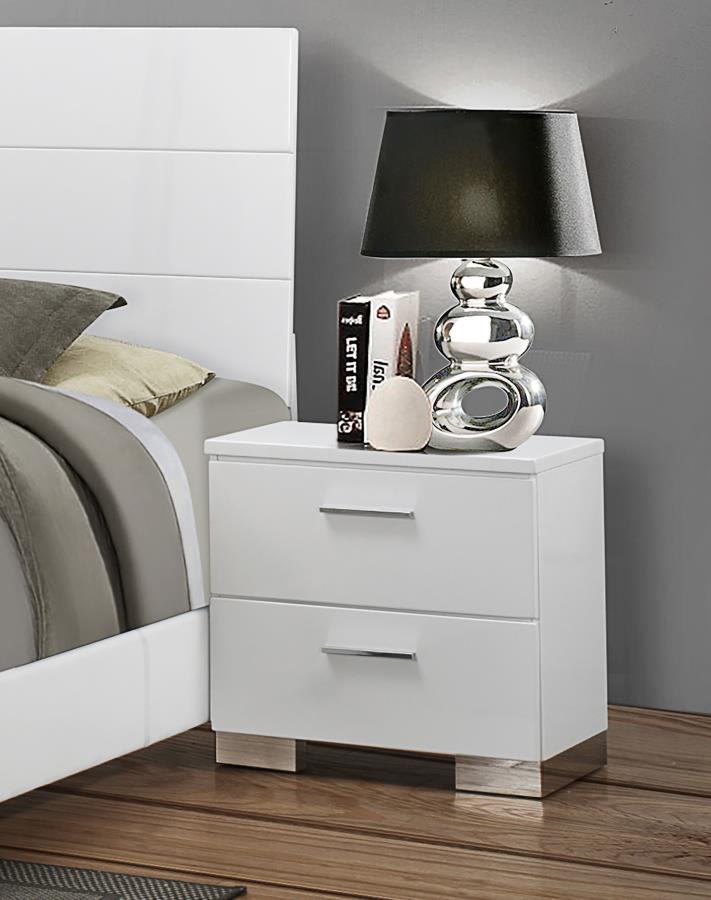 Coaster Modern Felicity 2-drawer Nightstand Night Stand Glossy White 203502