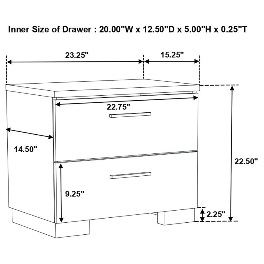 Coaster Modern Felicity 2-drawer Nightstand Night Stand Glossy White 203502