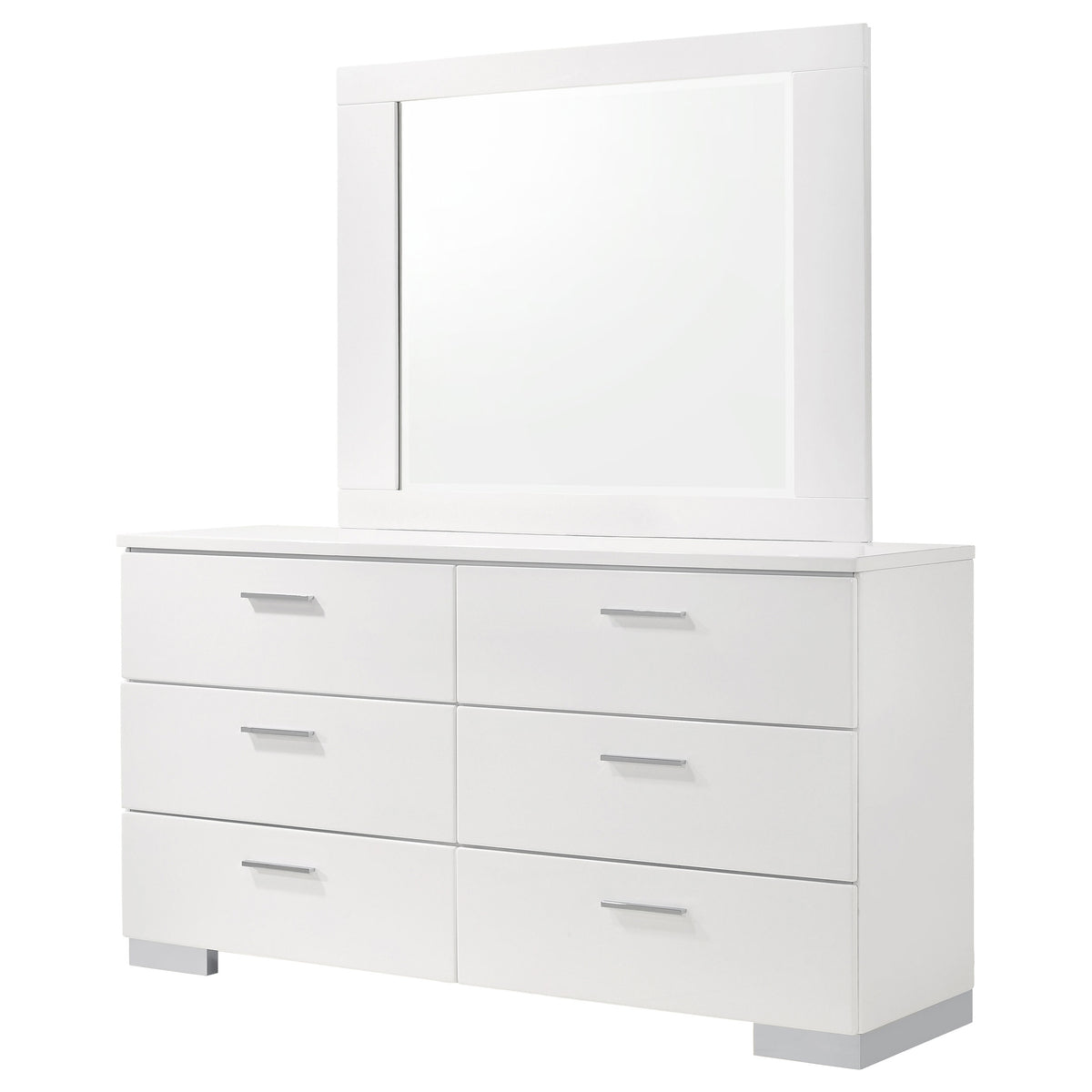 Felicity 6-drawer Dresser with Mirror White High Gloss