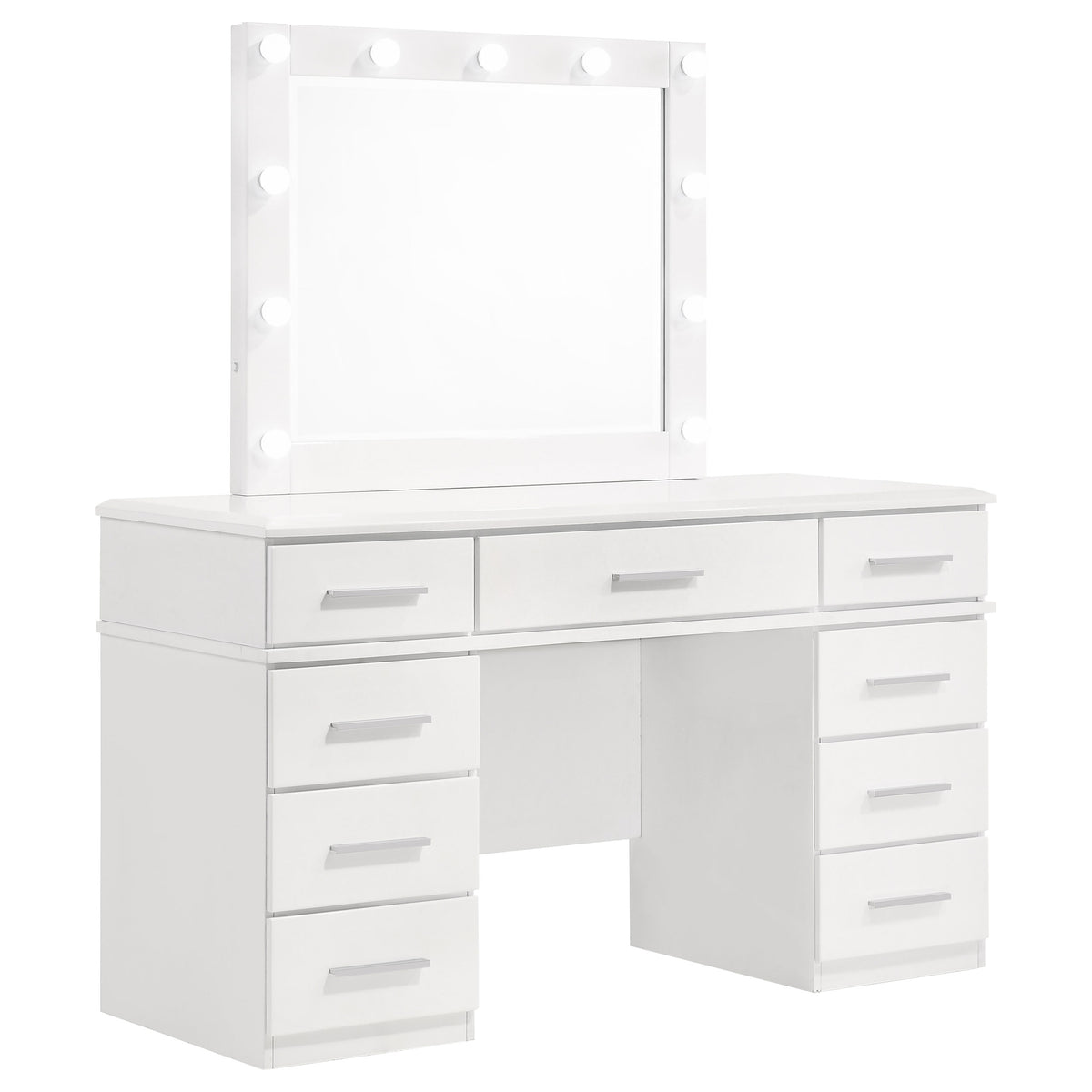Felicity 9-drawer Makeup Vanity Table with LED Mirror White High Gloss
