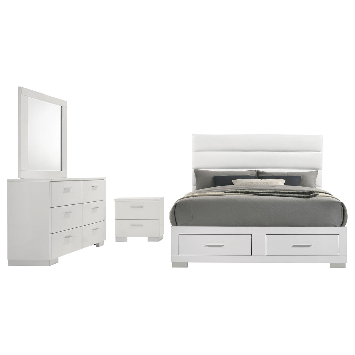 Felicity 4-piece Queen Bedroom Set with Storage Bed White High Gloss