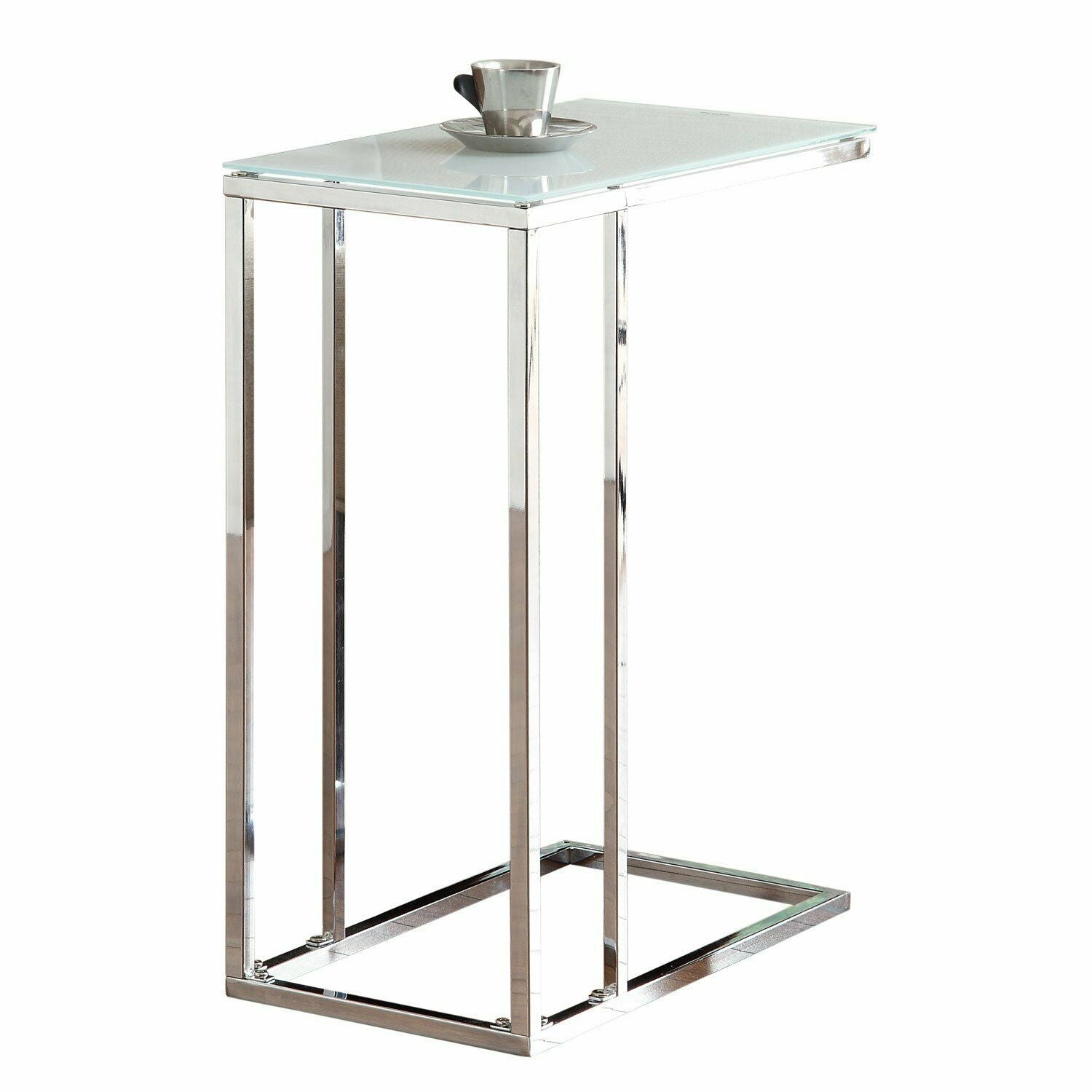 Stella Glass Top Accent Table Chrome and White