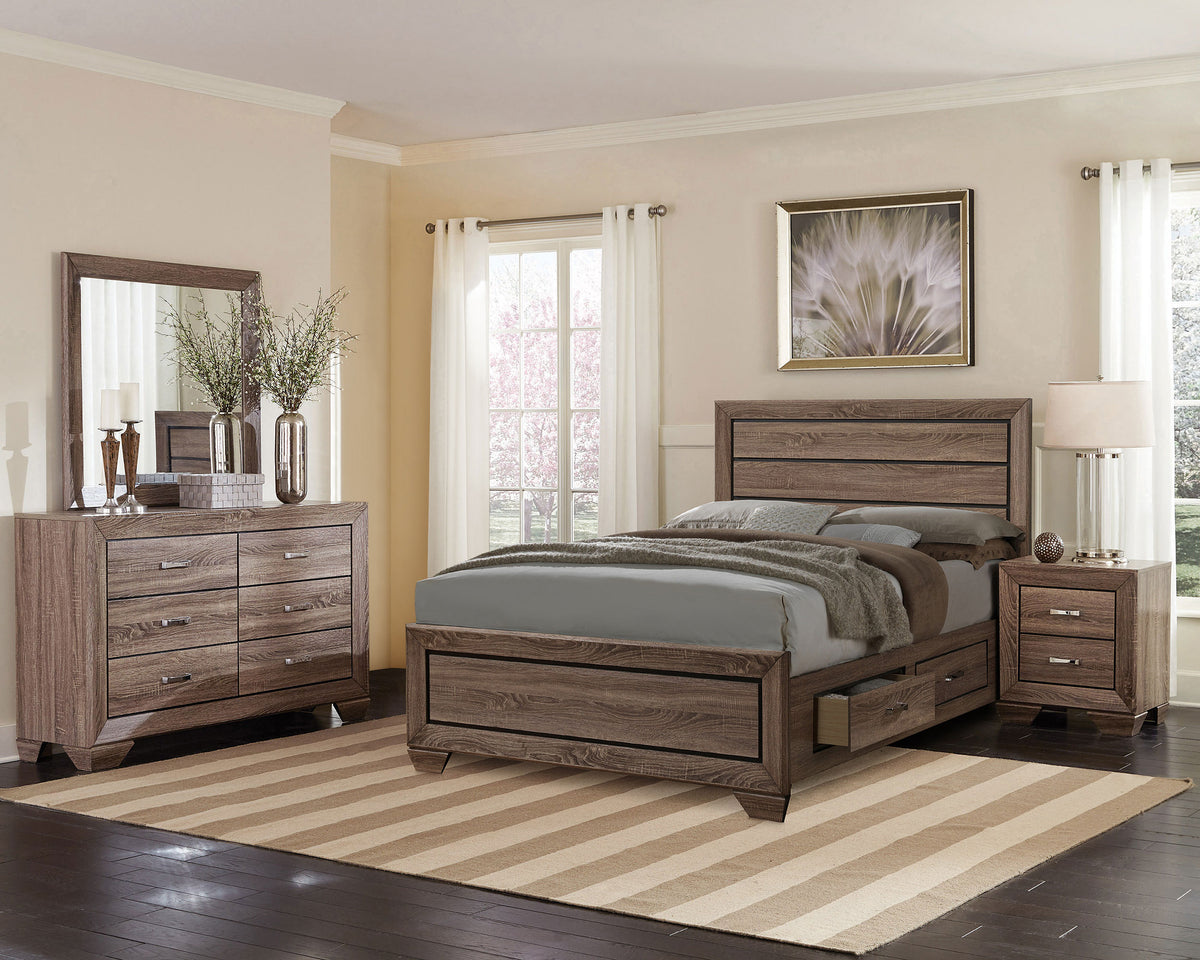 Kauffman 4-piece Eastern King Bedroom Set with Storage Panel Bed Washed Taupe