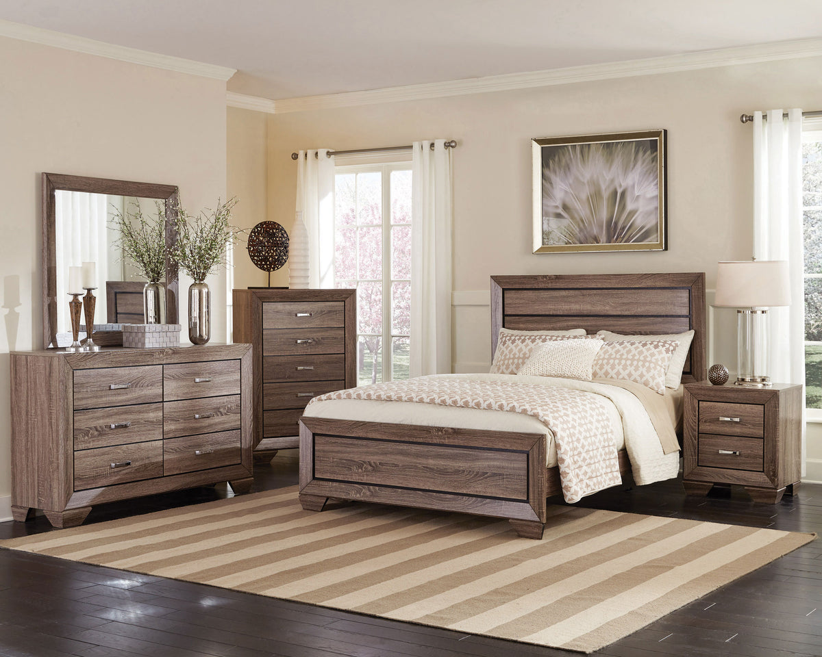 Kauffman 5-piece Eastern King Bedroom Set with Panel Bed Washed Taupe