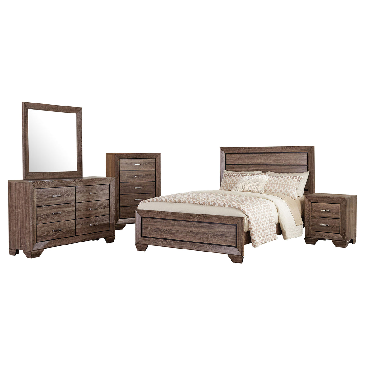 Kauffman 5-piece Queen Bedroom Set with Panel Bed Washed Taupe