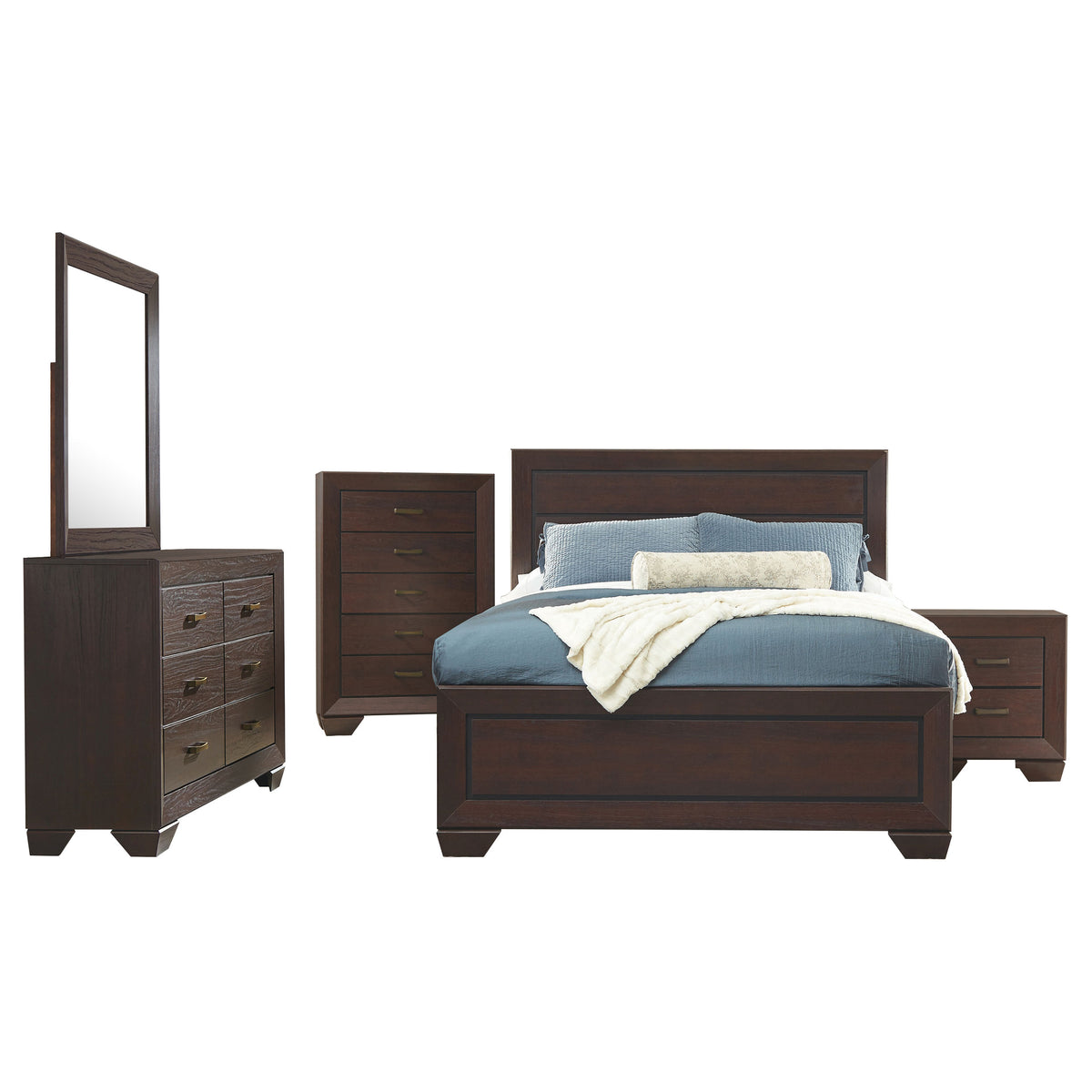 Kauffman 5-piece Eastern King Bedroom Set with Panel Bed Dark Cocoa