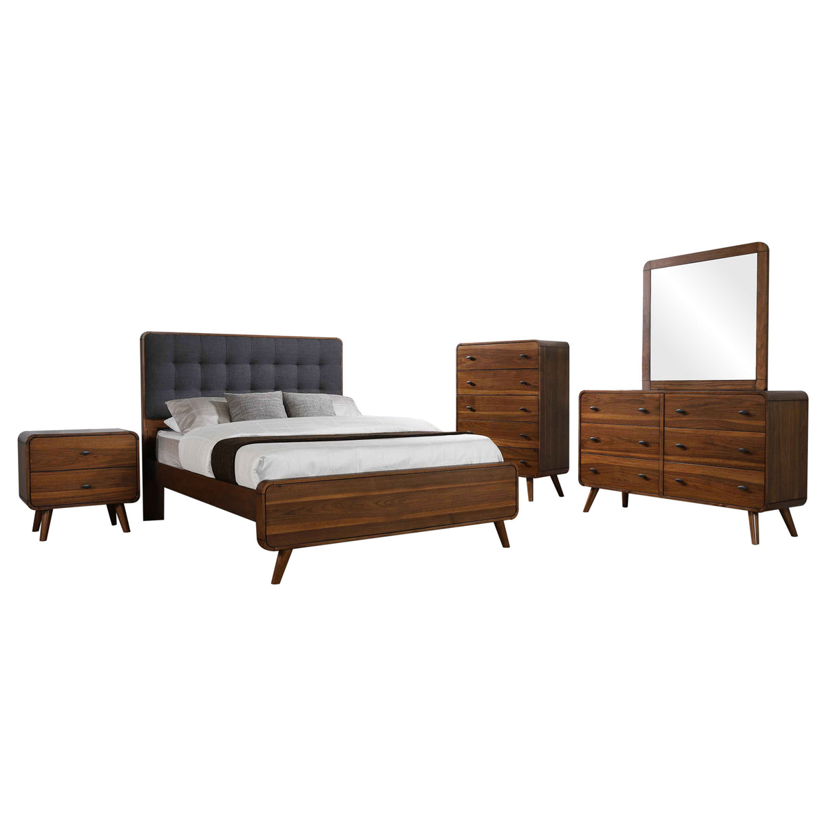Robyn 5-piece Full Mid-Century Modern Bedroom Set Dark Walnut