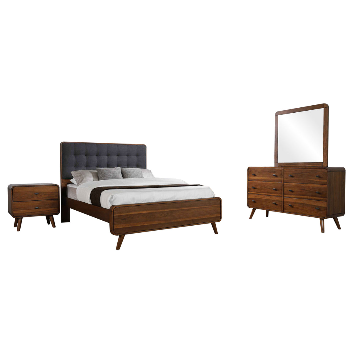 Robyn 4-piece Eastern King Mid-Century Modern Bedroom Set Dark Walnut