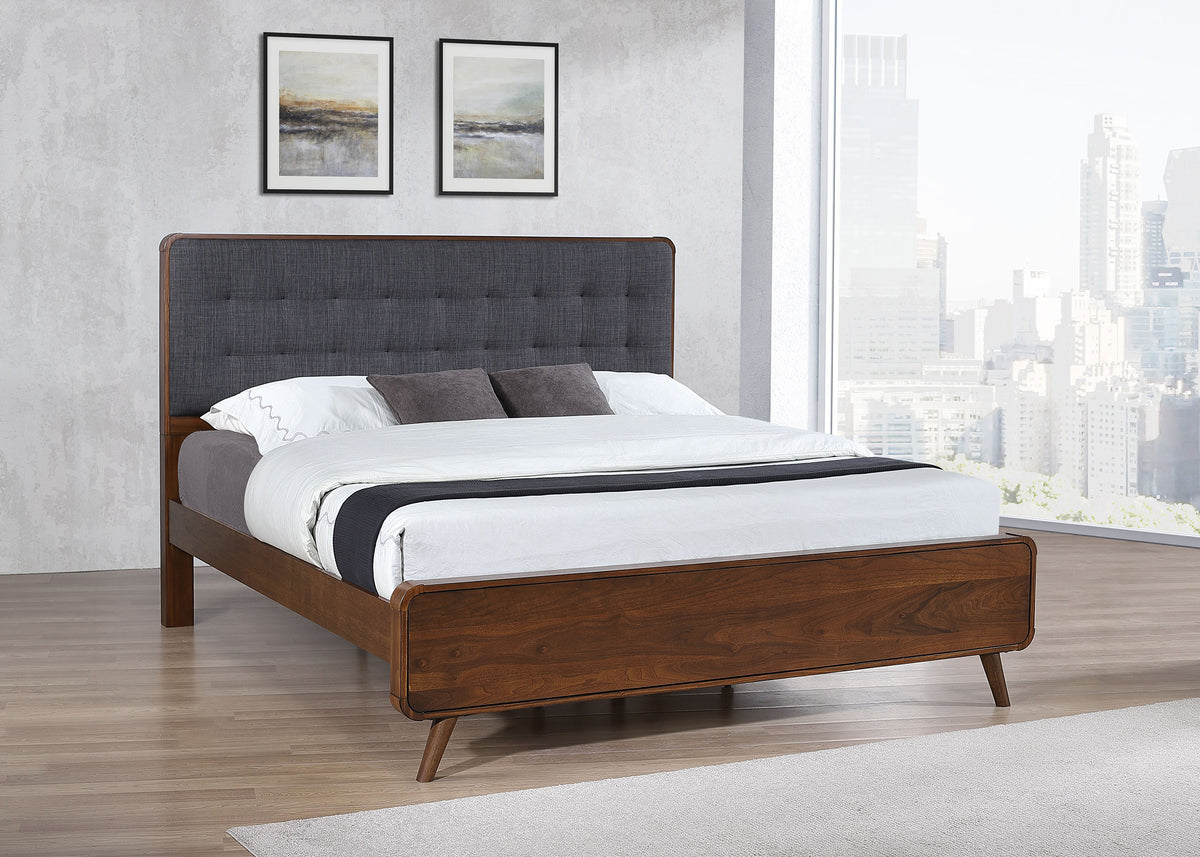 Robyn Upholstered Tufted Platform Bed Eastern King Dark Walnut