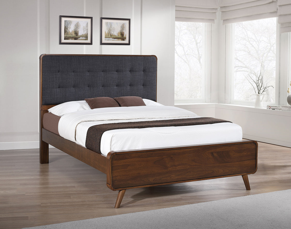 Robyn Upholstered Tufted Platform Bed Queen Dark Walnut
