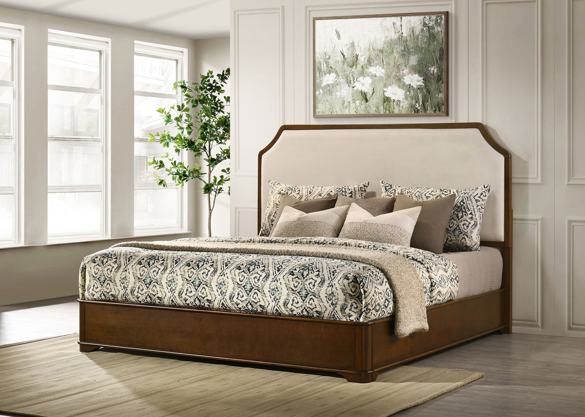 Garland Upholstered Panel Bed Eastern King Brown Cherry and Cream