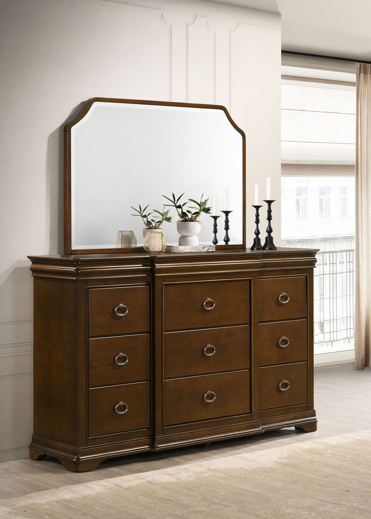 Garland 9-drawer Dresser with Mirror Brown Cherry
