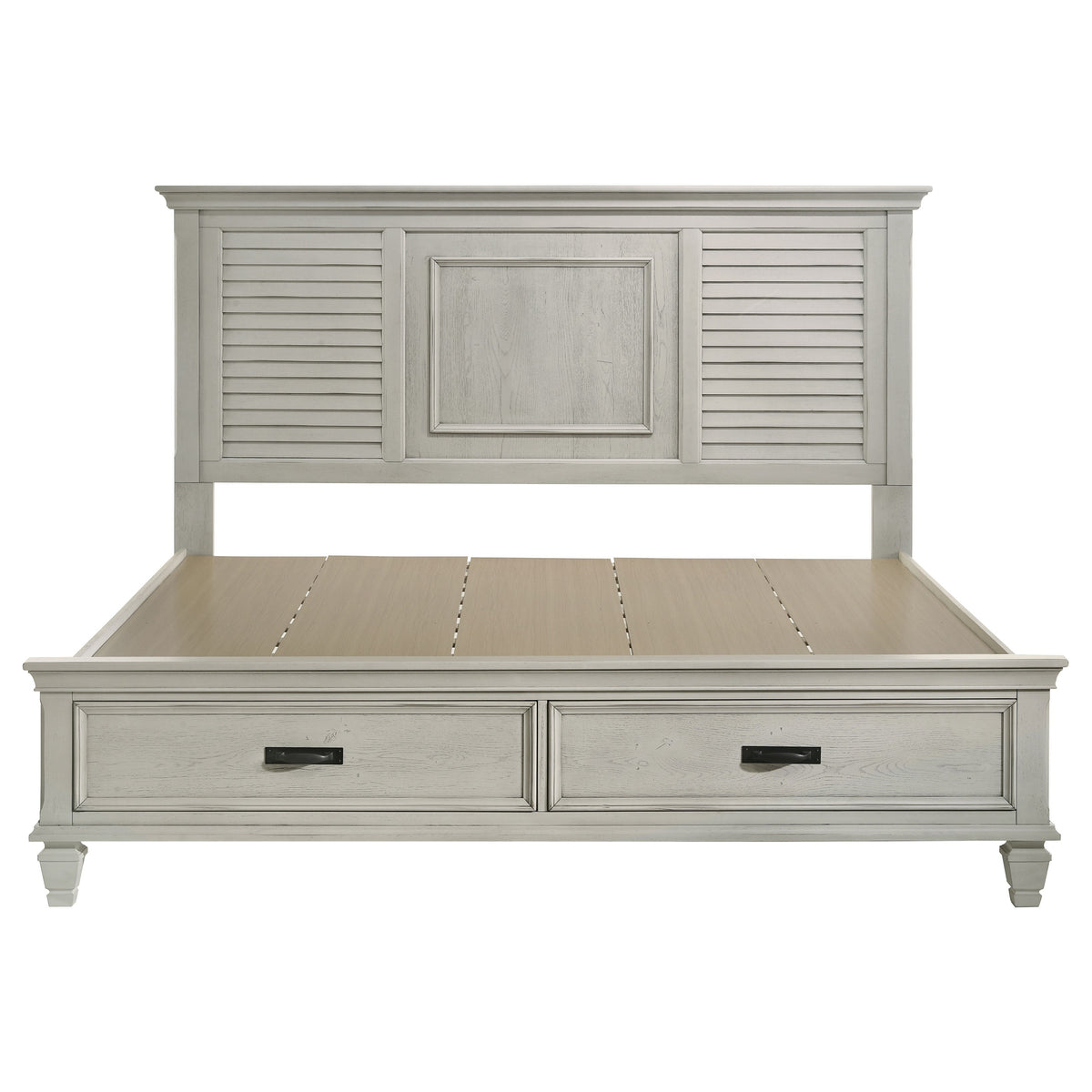 Franco Wood Storage Panel Bed with Footboard Drawers Eastern King Distressed White