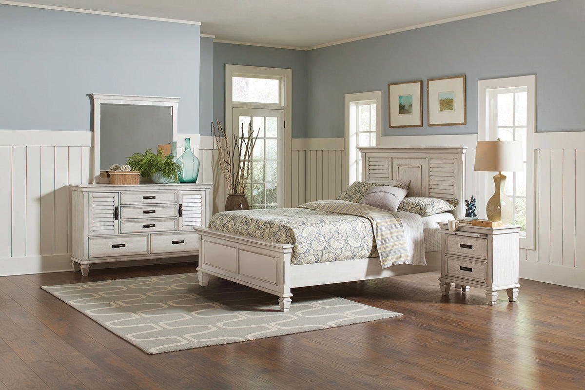Franco 4-piece Eastern King Bedroom Set with Panel Bed Distressed White