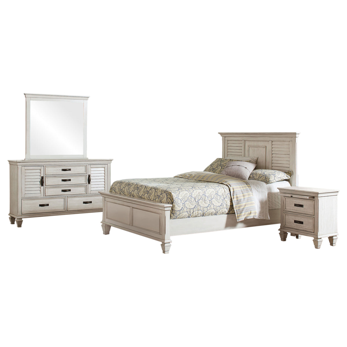 Franco 4-piece Eastern King Bedroom Set with Panel Bed Distressed White
