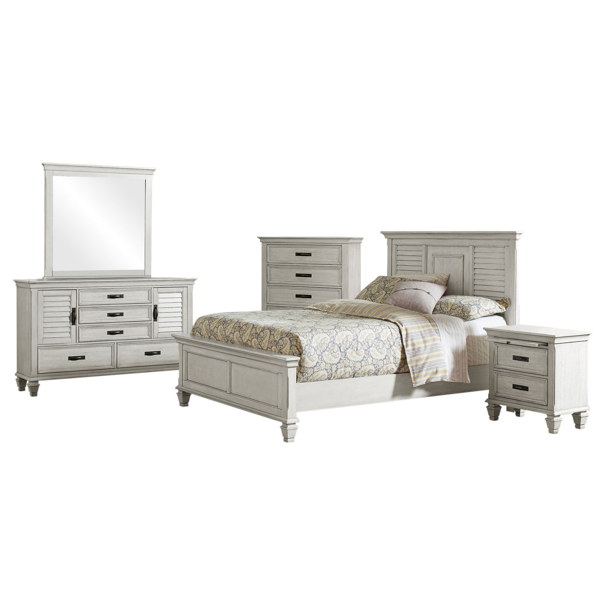 Franco 5-piece Eastern King Bedroom Set with Panel Bed Distressed White
