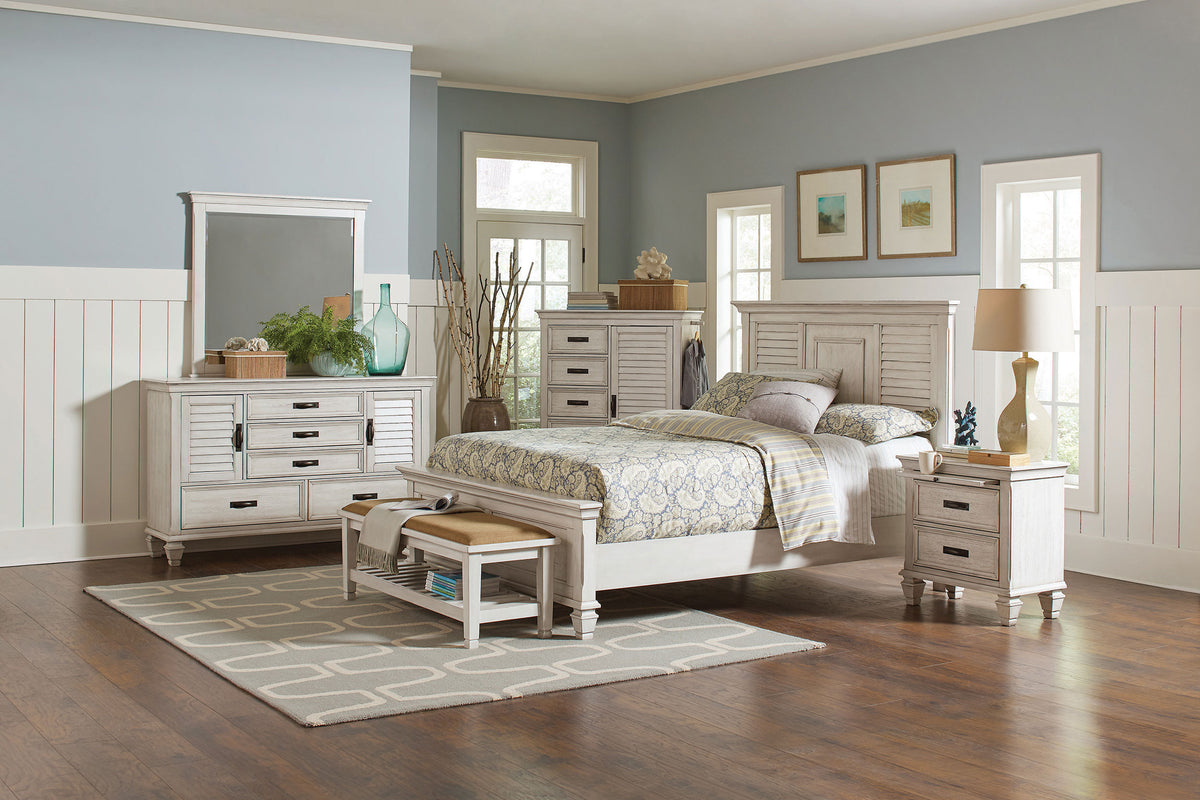 Franco Wood Panel Bed Eastern King Distressed White
