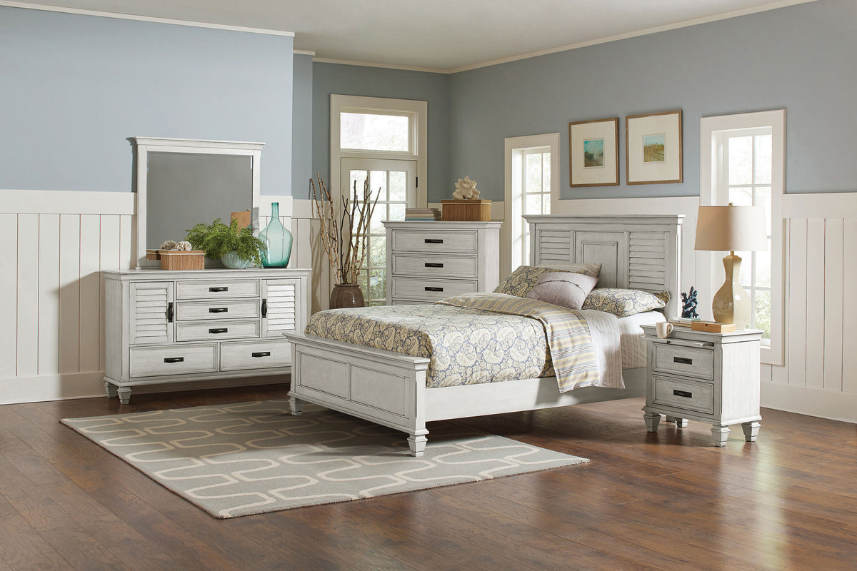 Franco 5-piece Queen Bedroom Set with Panel Bed Distressed White