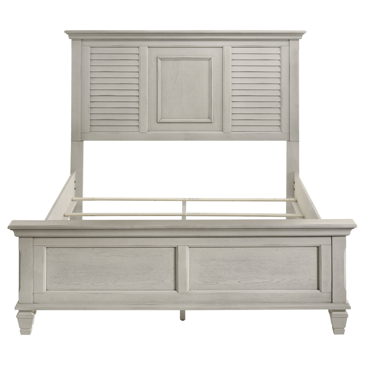 Franco Wood Panel Bed Queen Distressed White