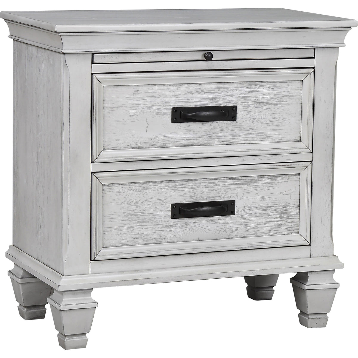 Franco 2-drawer Nightstand with Pull-Out Tray Distressed White
